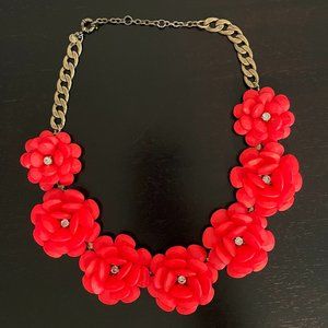 J. Crew Flower Statement Necklace Red/Coral